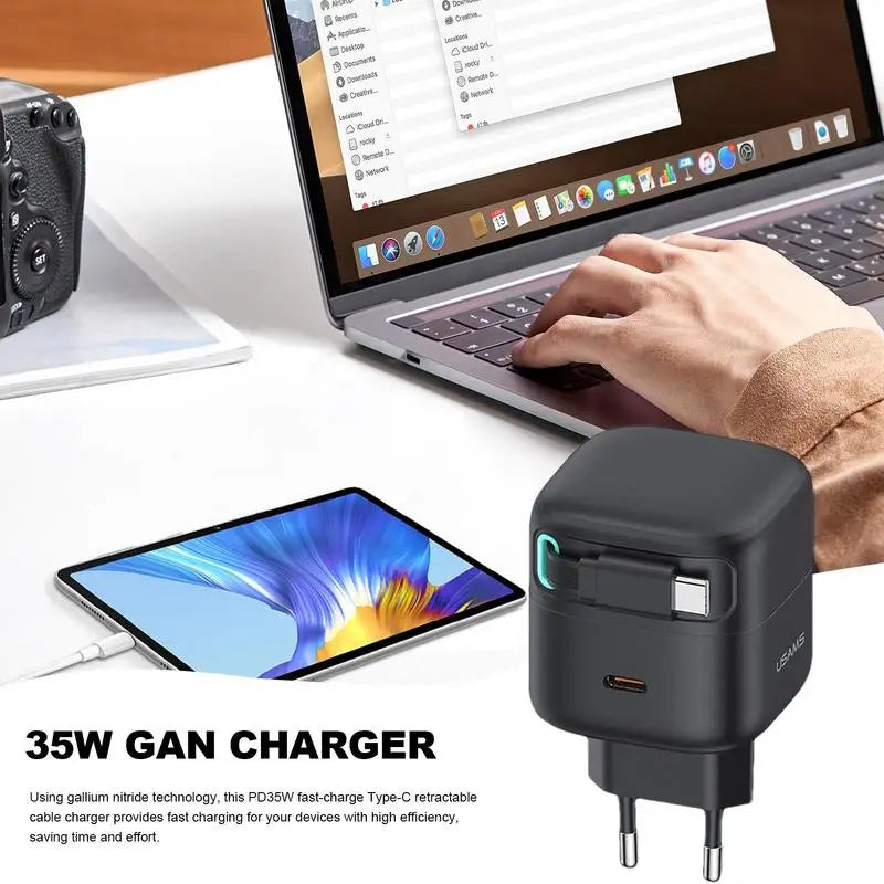 Gan-Chargeur de téléphone portable enfichable de type C, charge rapide, adaptateur de prise de voyage, nuit, PD, 35W