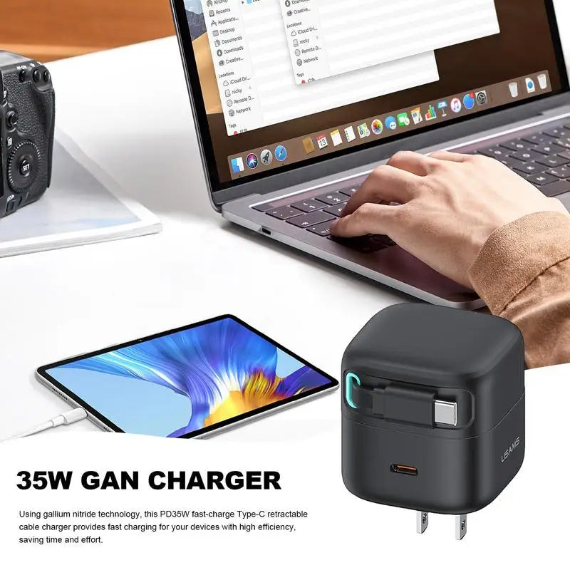 Gan-Chargeur de téléphone portable enfichable de type C, charge rapide, adaptateur de prise de voyage, nuit, PD, 35W