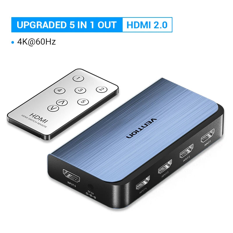 Vention HDMI Splitter 5 en 1 sortie 4K/30Hz HDMI 5x1 3x1