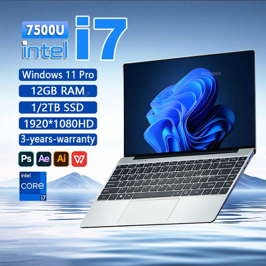 Ordinateur portable Windows 11, 12 Go de RAM, 1 To SSD, Intel Core i7, 7500U, résolution 2025x1920, 1080 ", ordinateur d'étude de bureau, nouveau, 14.1