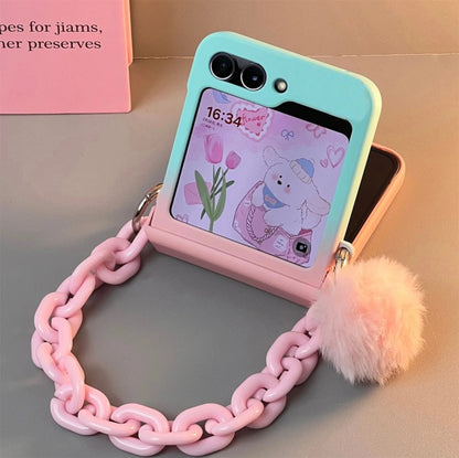 Jolie coque de téléphone bleue dégradée avec Bracelet Hariball rose pour Galaxy Z Flip