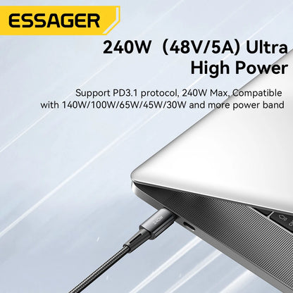 Essager 240W Super Fast Charging Type-C 67W Cable Fast Charging 6A USB Cable for Xiaomi 12Pro Redmi K50 Note 11Pro Black Shark 5Pro