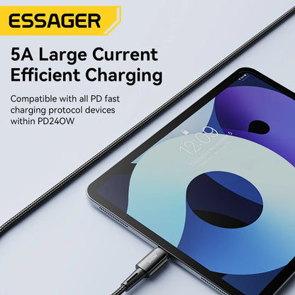 Essager 240W Super Fast Charging Type-C 67W Cable Fast Charging 6A USB Cable for Xiaomi 12Pro Redmi K50 Note 11Pro Black Shark 5Pro