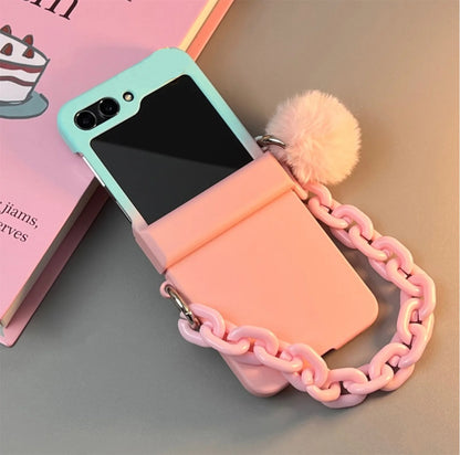 Jolie coque de téléphone bleue dégradée avec Bracelet Hariball rose pour Galaxy Z Flip