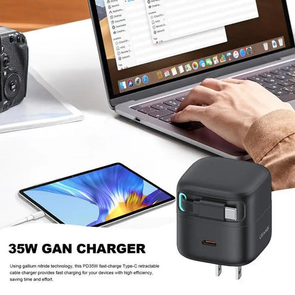 Gan-Chargeur de téléphone portable enfichable de type C, charge rapide, adaptateur de prise de voyage, nuit, PD, 35W