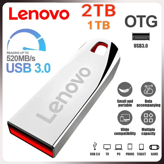 Lenovo – clé USB3.2 de 2 to, transfert de données à très haute vitesse, grande capacité de 1 to, stockage Portable ultra rapide, disque U élégant et Durable