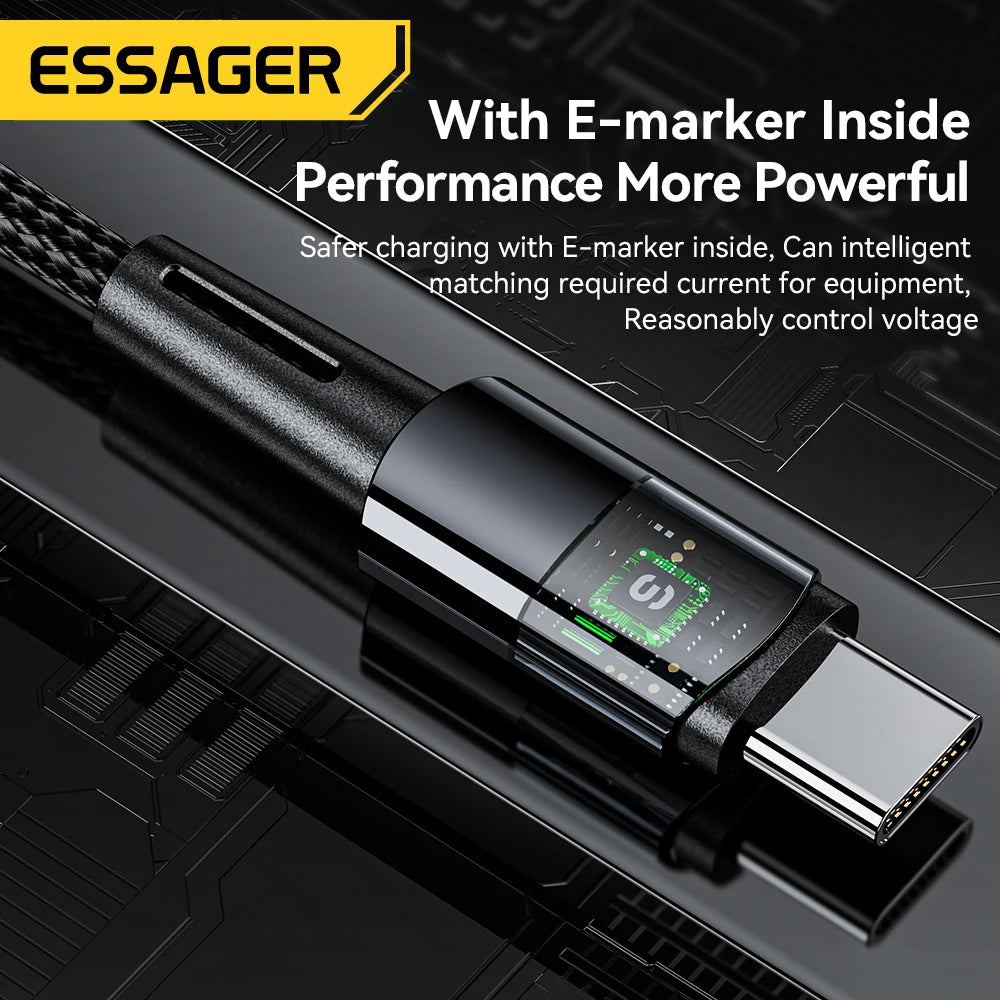 Essager 240W Super Fast Charging Type-C 67W Cable Fast Charging 6A USB Cable for Xiaomi 12Pro Redmi K50 Note 11Pro Black Shark 5Pro